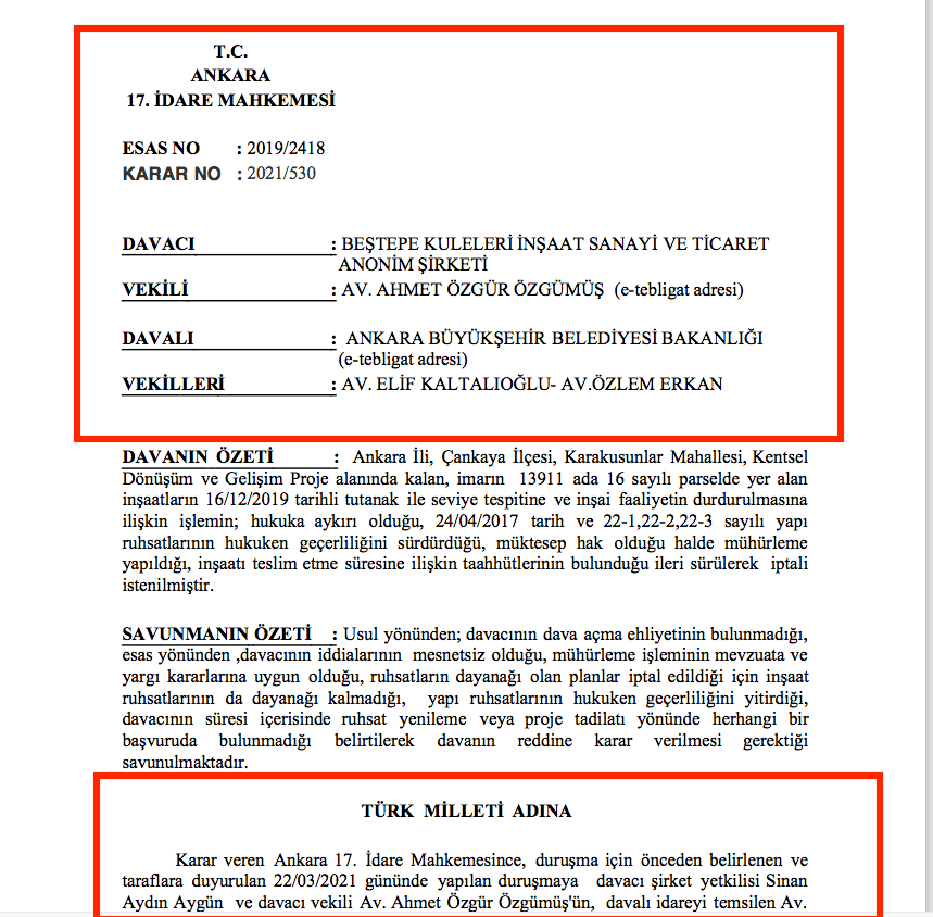 TOGO Kuleleri davasında mahkeme Aygün’ü haklı buldu