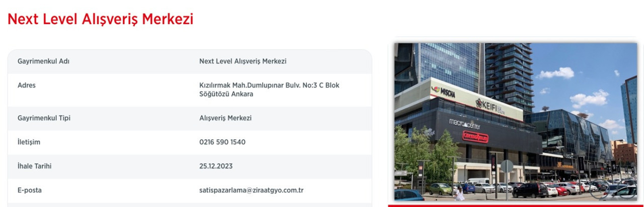 Ziraat Bankası'na ait olan Next Level AVM 1 milyar TL'ye satışa çıkarıldı