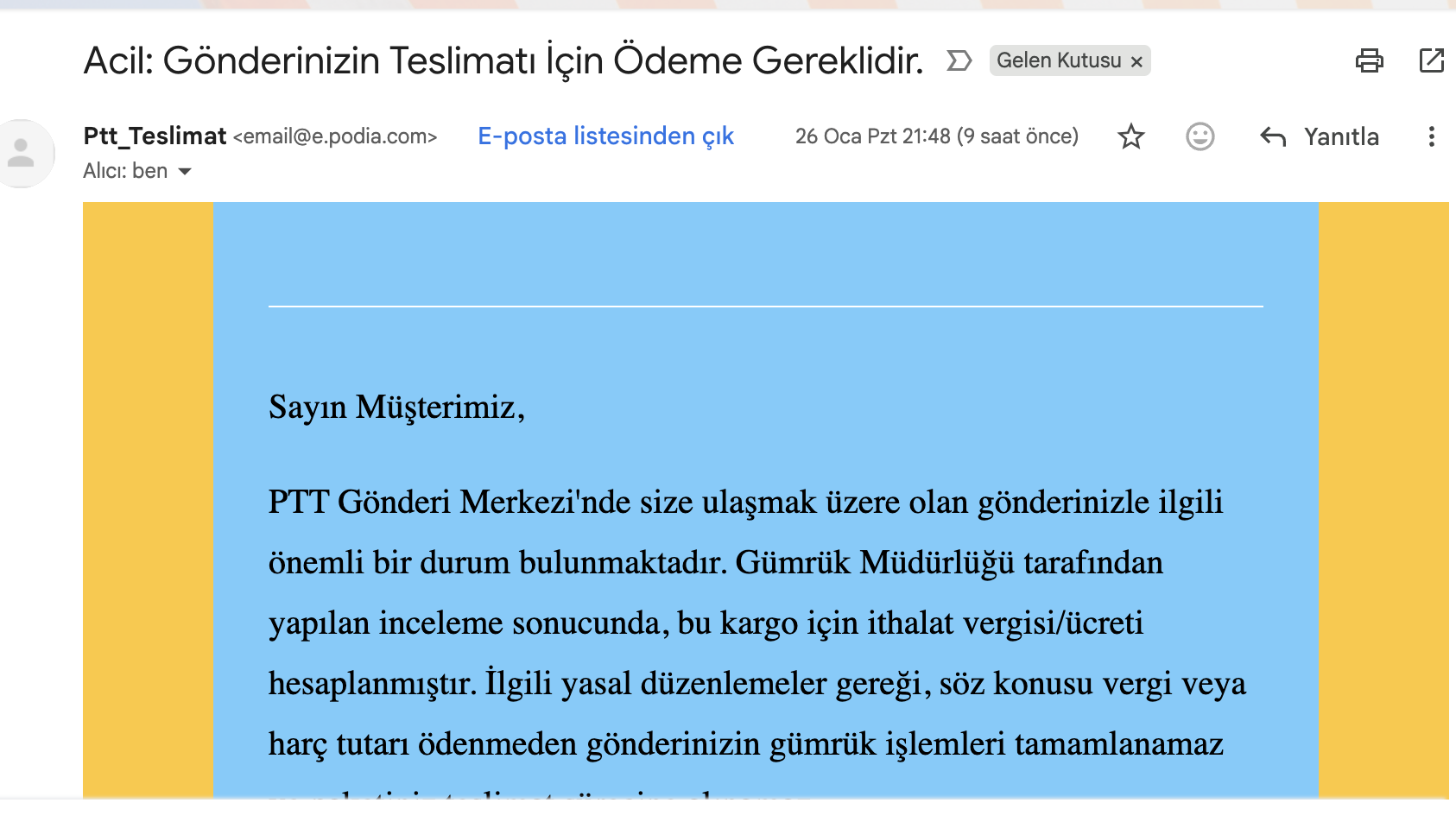PTT teslimat mailiyle kimlik ve kart bilgileri çalınıyor