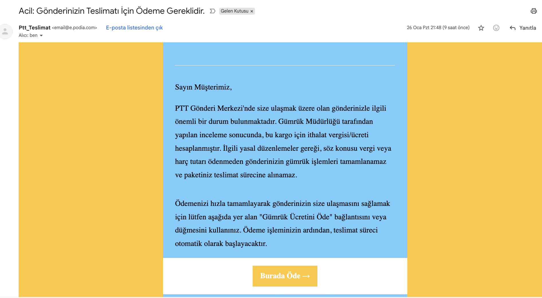PTT teslimat mailiyle kimlik ve kart bilgileri çalınıyor