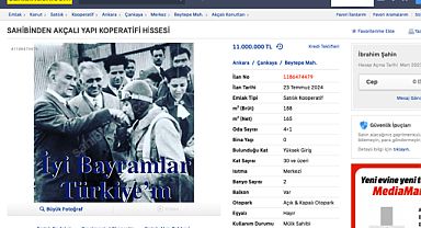 İlan sitelerindeki kontrolsüz!  Atatürk fotoğraflı emlak ilanı
